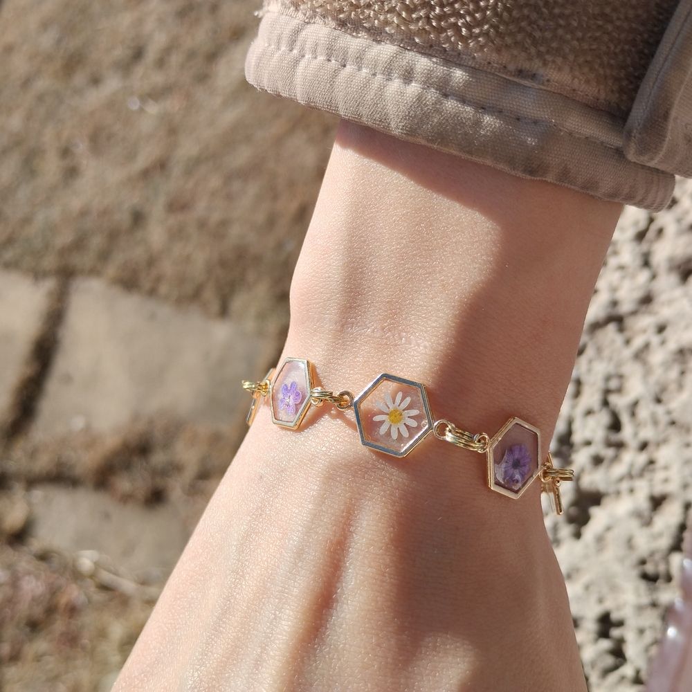 Gold and Purple Floral Bracelet